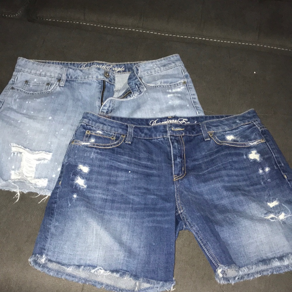2 pairs distressed AE shorts